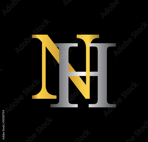 NH initial letter with gold and silver