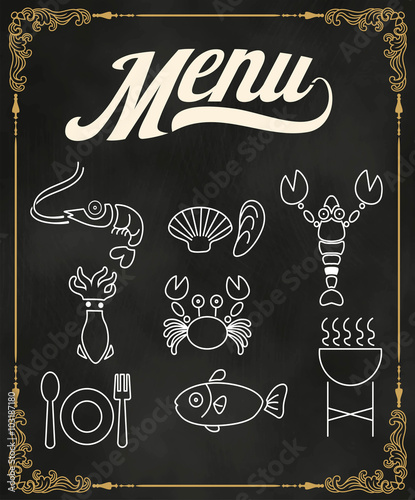 Restaurant seafood line icon menu on chalkboard vector format ep photo