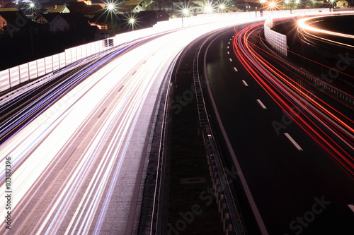 Long exposure of car lights on a freeway