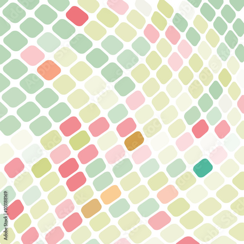 Mosaic background in fresh spring color palette. 3D design with warping effect. Vector illustration in vintage stile.