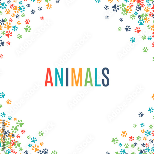 Colorful animal footprint ornament border isolated on white background