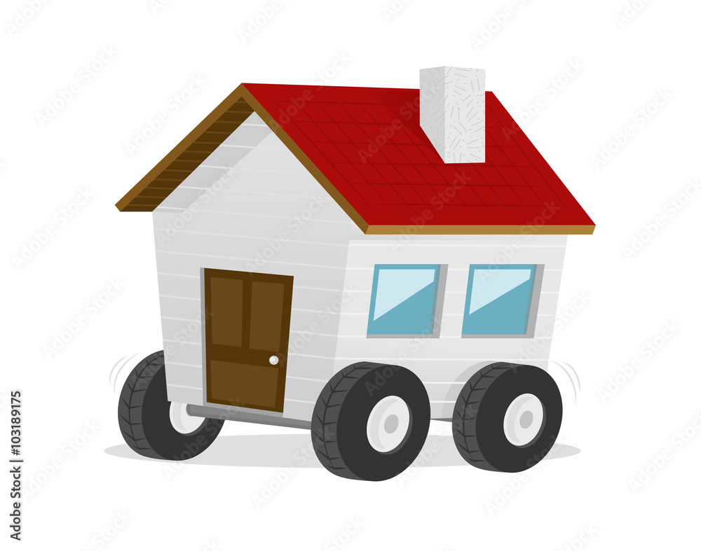 House on the wheels. Moving houses real estate concept House on the wheels. Moving houses real estate concept