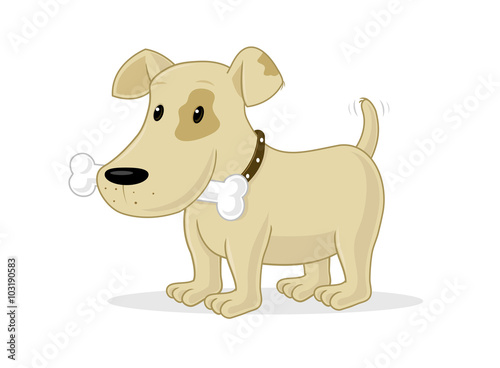Cute little puppy with bone vector cartoon illustration