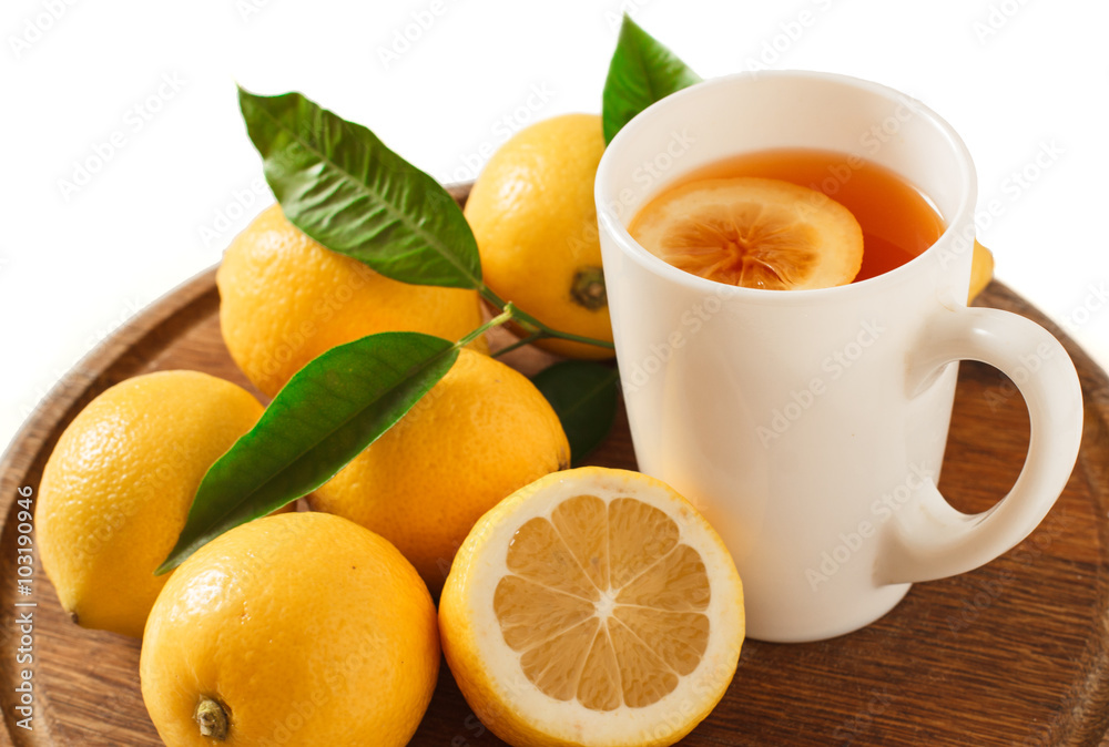 Black tea with lemon closeup isolated Black tea with lemon closeup isolated