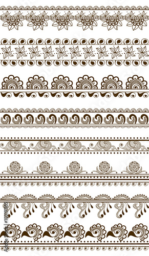 Vector set of hand drawn borders in ethnic indian style. Great collection of pattern brushes inside