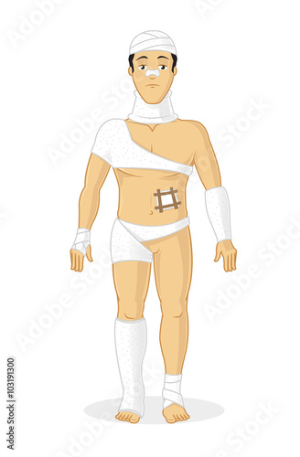 Young adult man with injuries on body vector illustration
