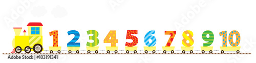 cartoon simple math train with numbers 1 -10 and steam / vector illustration for children