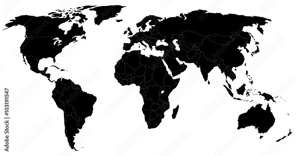 Fototapeta czarna mapa świata