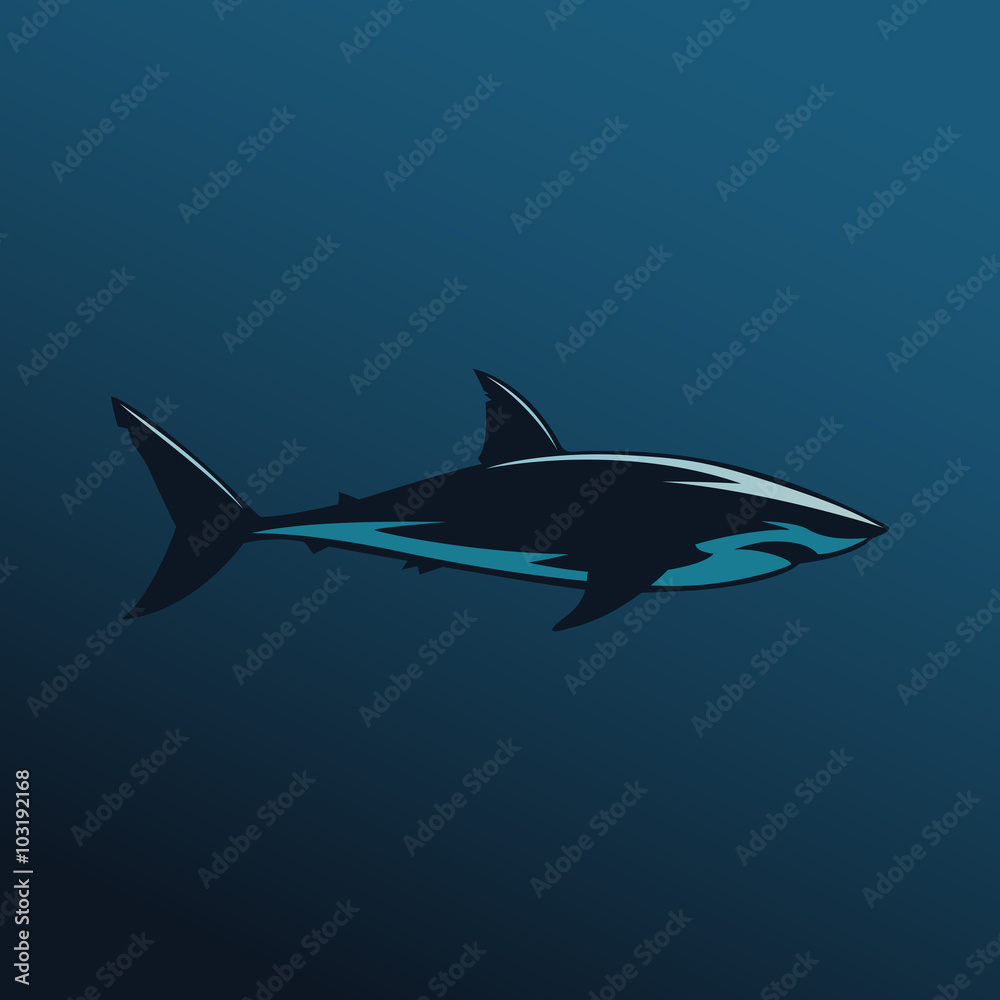 Great white shark sign logo on blue background