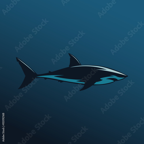 Great white shark sign logo on blue background
