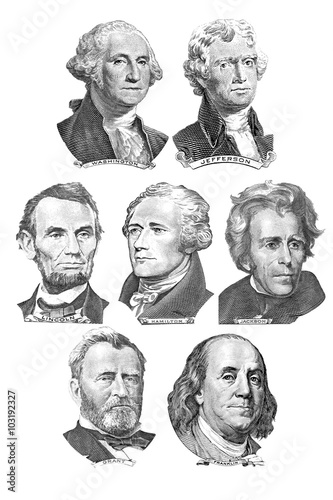 Seven Presidents with dollar bills