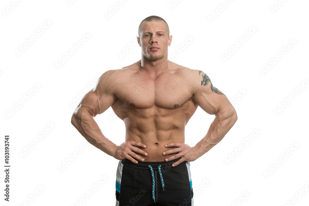 Portrait Of A Bodybuilder Over White Background Portrait Of A Bodybuilder Over White Background