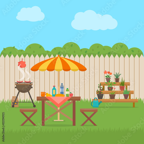 House backyard with grill. 