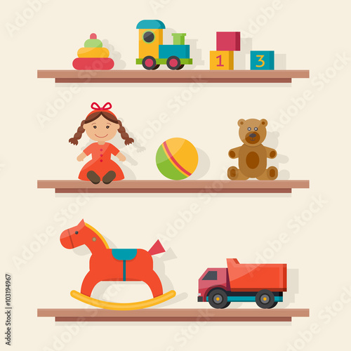 Kids toys in boxes. 