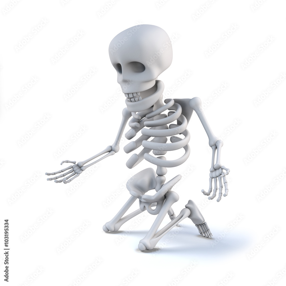 3d Skeleton kneels to look at something 3d Skeleton kneels to look at something