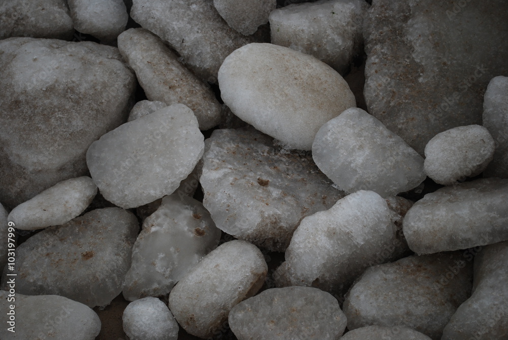 Ice on the beach after a storm.