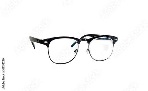 Black glasses on white background