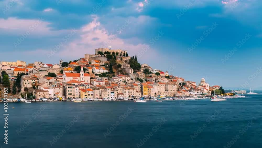 4k timelapse of the UNESCO town of Sibenik during sunset, Dalmatia, Croatia