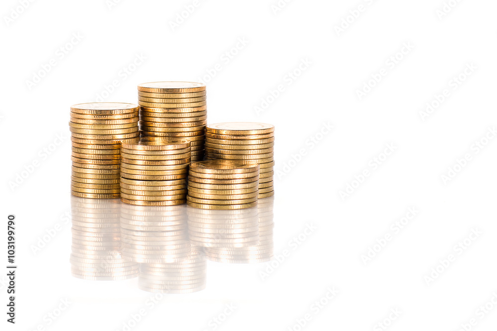 stack of gold coins with shadow isolated on white background stack of gold coins with shadow isolated on white background