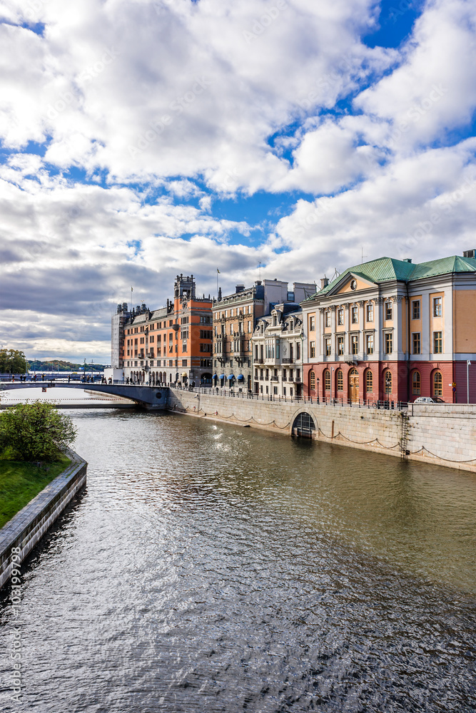Embankment in central part of Stockholm. Sweden.