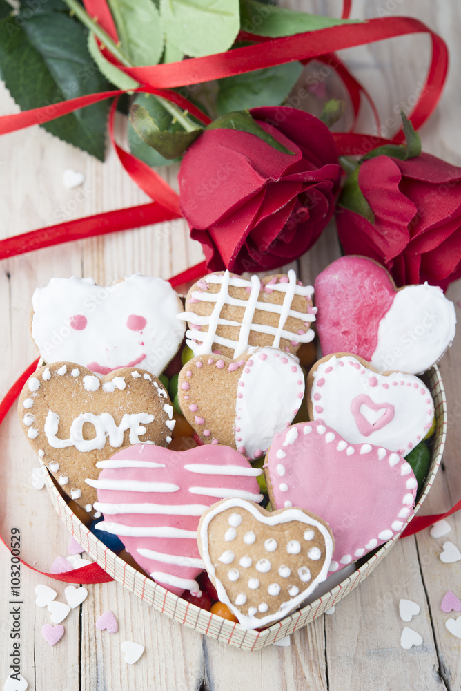 Glazed cookies on Valentine's day. From above Glazed cookies on Valentine's day. From above