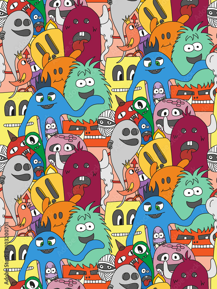 Doodle monsters seamless pattern