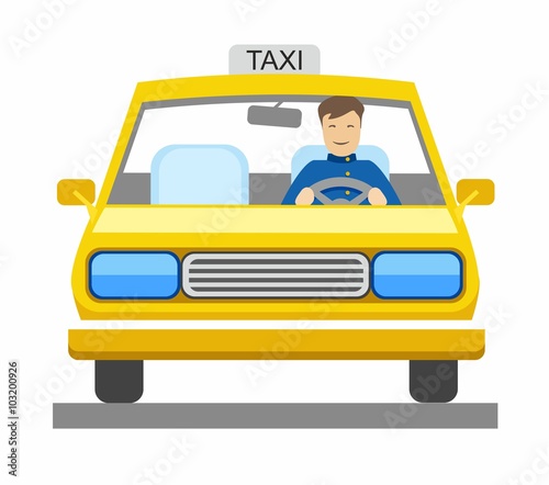 Taxi, taxi driver, color illustration. 