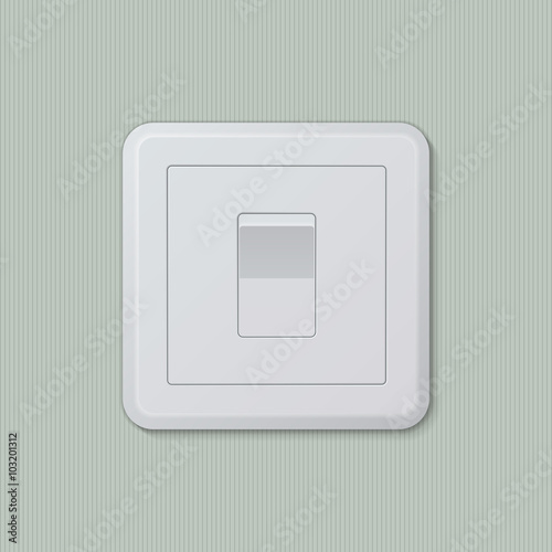 Realistic plastic white light switch in "on" position. Vector illustration, easy editable.