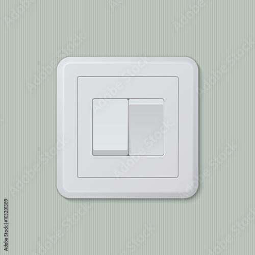 Realistic plastic white double light switch in different positions. Vector illustration, easy editable.