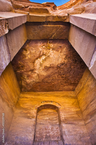 Jordan. Petra (Petra Archaeological Park). El Deir (the Monastery) - the huge single chamber (cell) inside the monument