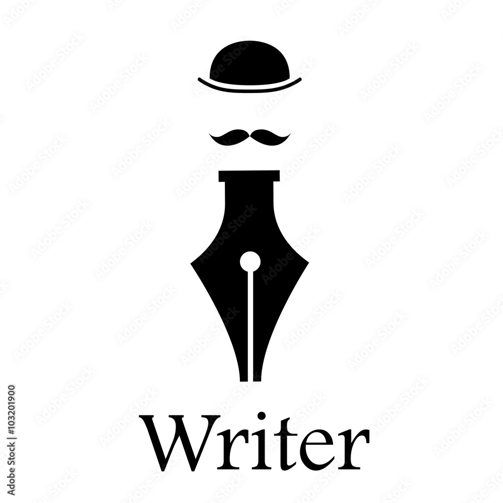 Vector sign writer. Fountain pen, man with hat and mustache