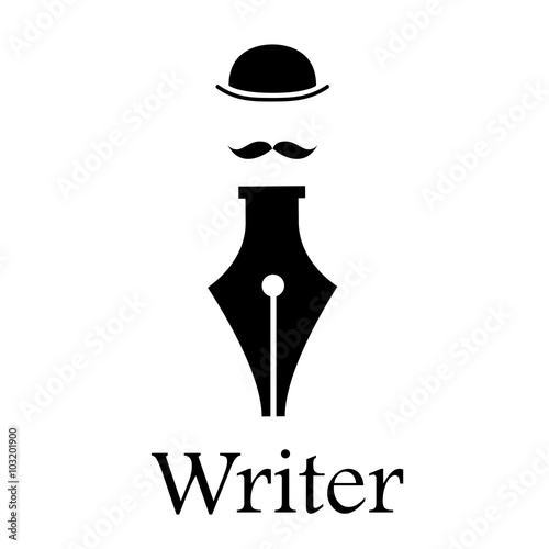 Vector sign writer. Fountain pen, man with hat and mustache