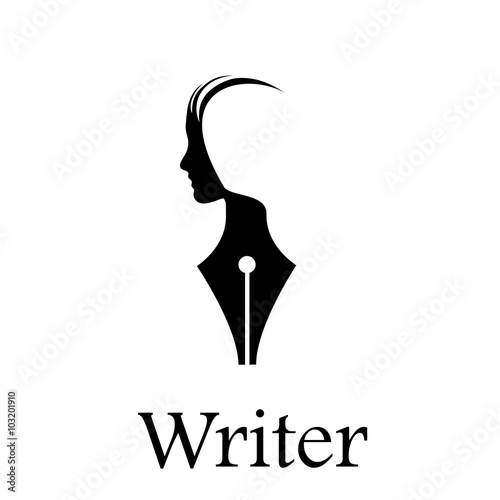 Vector sign writer. Fountain pen, head of a person
