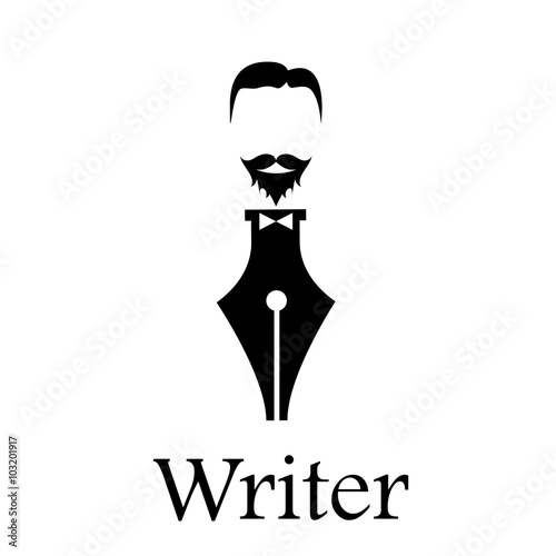 Vector sign writer. Fountain pen, head of a bearded man