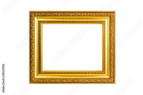 Ancient wooden photo frame isolated on white background.