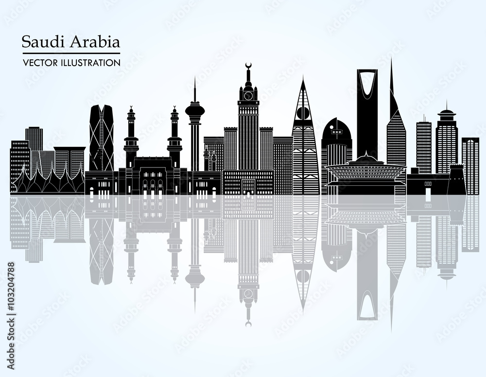 Skyline of Saudi Arabia, detailed silhouette. Vector illustration
