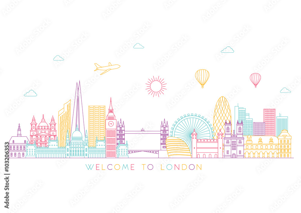 London detailed Skyline. Travel and tourism background. Vector background. line illustration. Line art style
