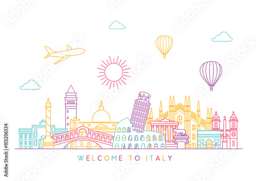 Italy detailed Skyline. Travel and tourism background. Vector background. line illustration. Line art style