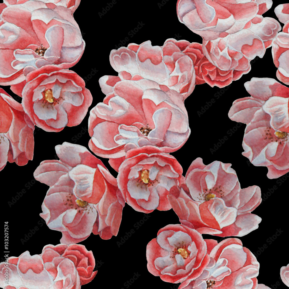 Seamless pattern with red flowers. Dog-rose.