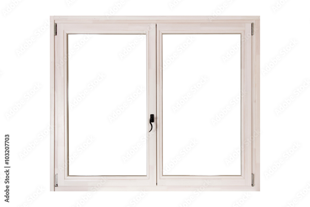white wooden double door window isolated on white background