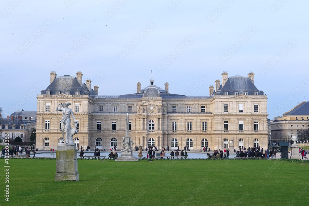 Paris; France; February 6; 2016: Palace in Luxembourg park in a center of Paris, France
