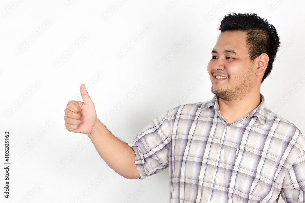 Emotion of Asian fat man on white background Emotion of Asian fat man on white background