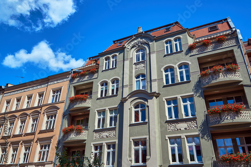 Street with Art Nouveau buildings in Poznan.