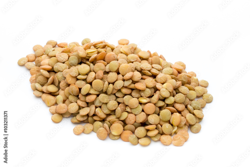 Lentils isolated on white background.Macro shot Lentils isolated on white background.Macro shot