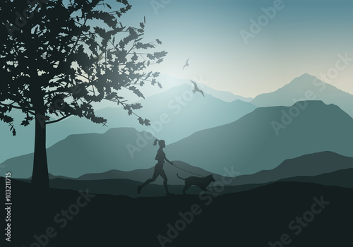 Female jogging with dog