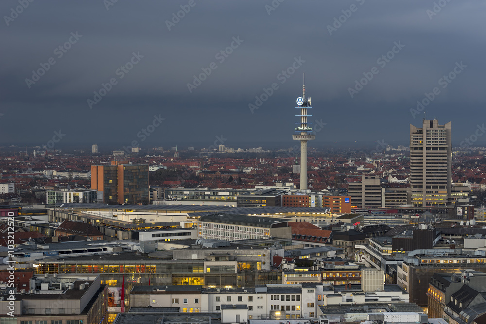 Aerial view of Hannover at evening. Aerial view of Hannover at evening.