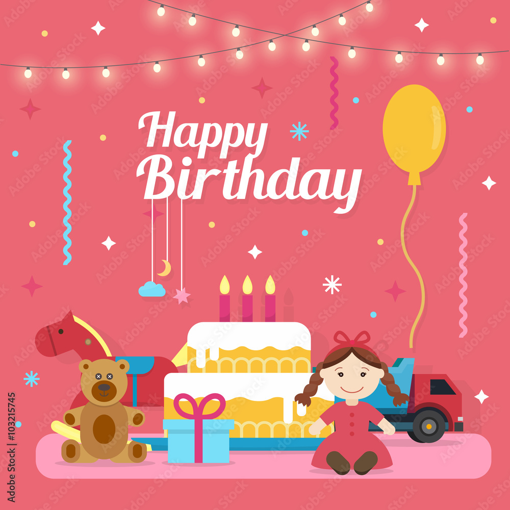 Fototapeta premium Children Happy Birthday icons set 