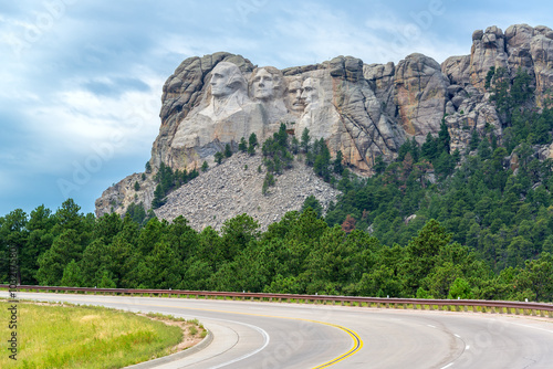 View of a highway leading to Mount Rushmore National Monument in South Dakota photo