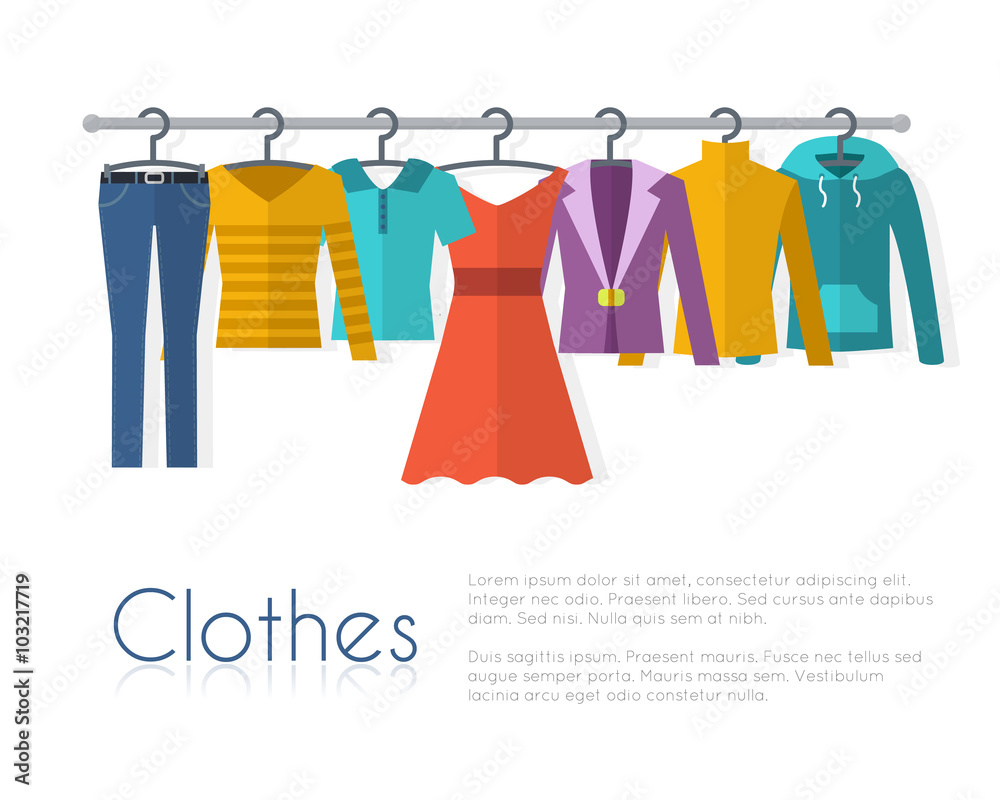 Racks with clothes on hangers. Racks with clothes on hangers.