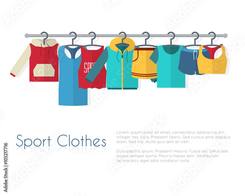 Racks with sport clothes on hangers